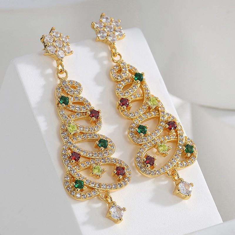 Zircon Christmas Tree Pendant Earrings - Versatile Fashion Studs, Celebrity Style Holiday Jewelry
