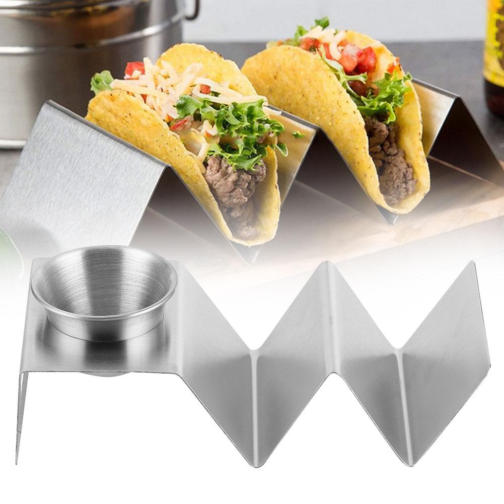 Stainless Steel Taco Holder Pancake Stand Rack with Sauce Cup Home Kitchen Restaurant Buffet Tools