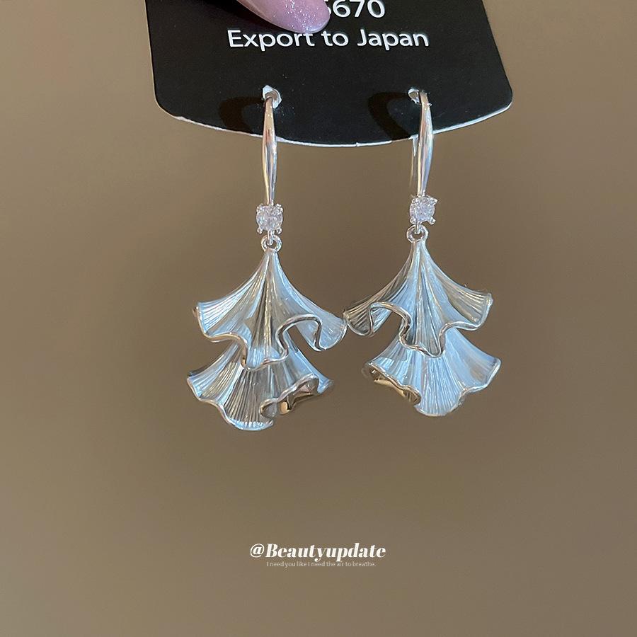 Dripping Zircon Leaf Ginkgo Biloba Tassel Pendant Ear Hook Small Fresh Sweet Earrings Light Luxury Earrings Women