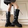 Belt Buckle But Knee Boots Women's 2025 Autumn and Winter British Style Thin Maillard Thick-soled High Knight Boots