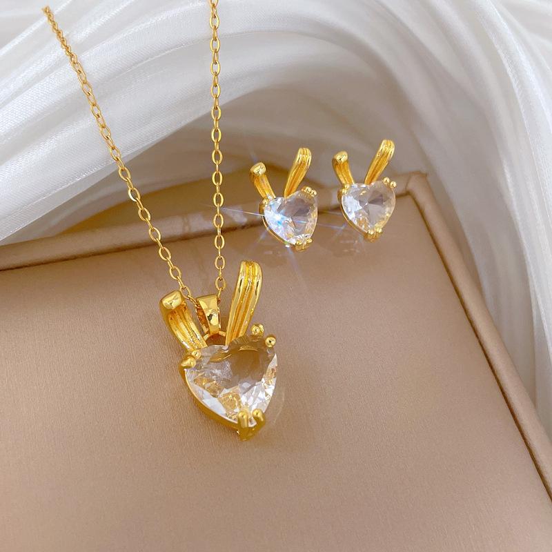 Full of Zirconium Exquisite Wind Copper Micro-inlaid Earrings Necklace Set Combination