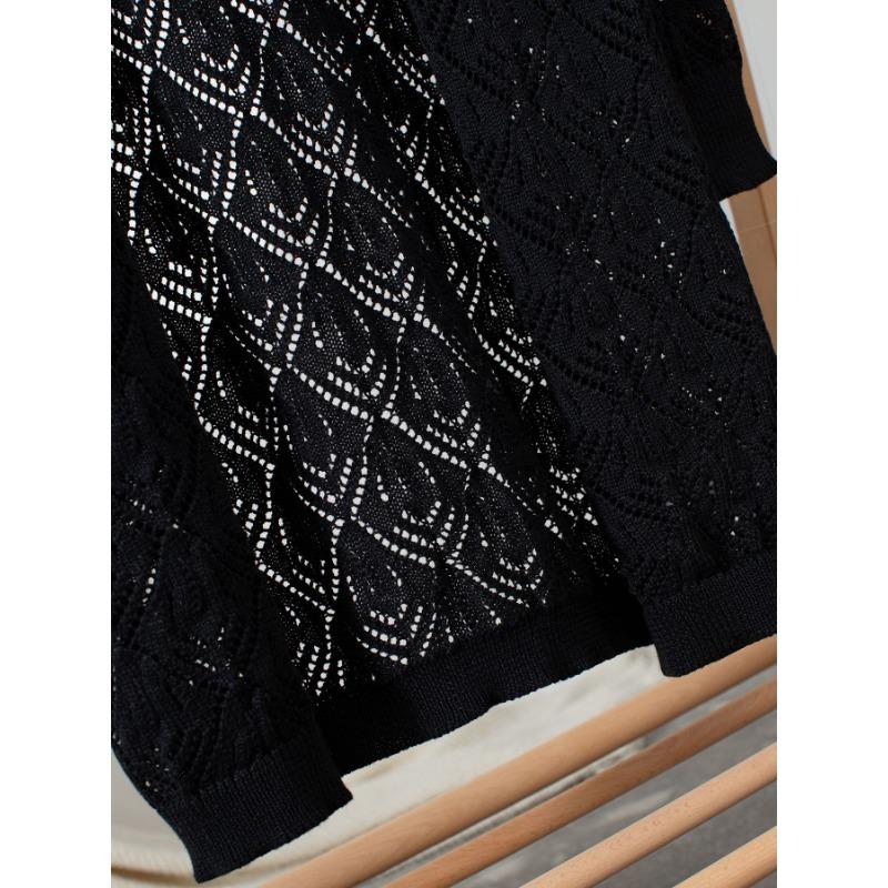 Open Front Hollow Out Knit Cardigan Long Sleeve Loose Cover Up Sweater