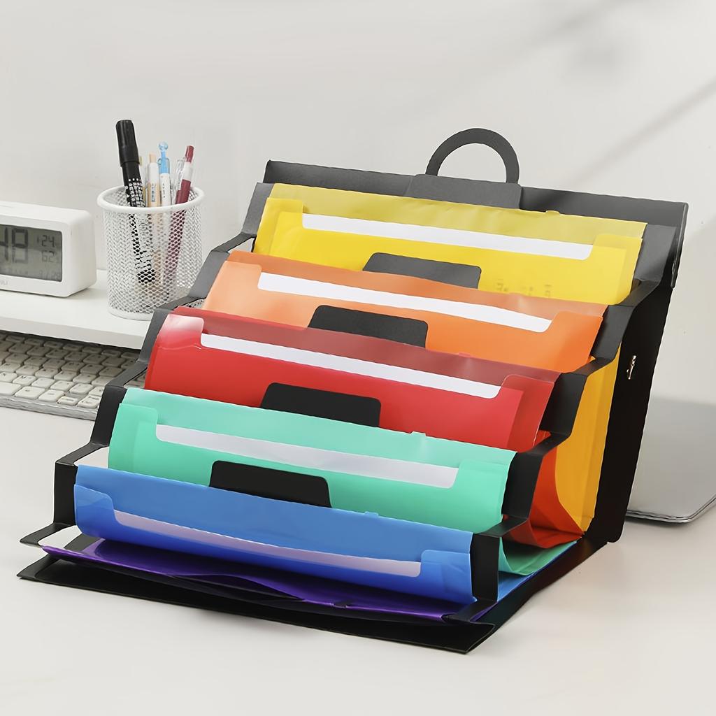 1pc Multicolor Hanging File Folders with 6 Pockets 36in, Over Door Wall Mount Organizer, Office Document Storage Solution