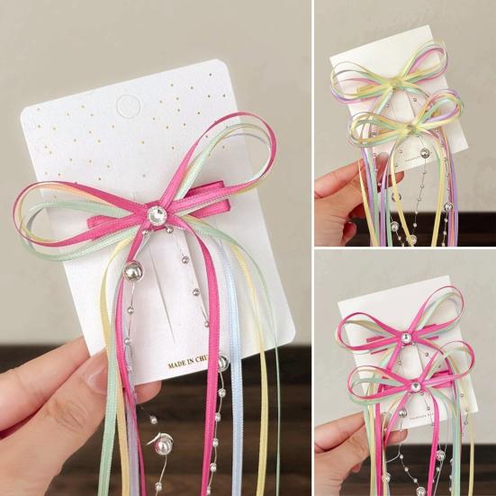 Hairpin Multi-Layer Satin Ribbon Bow Beads Long Tassel Hair Clip Ballet Style Stable Clamping Hair Pin Hair Accessories
