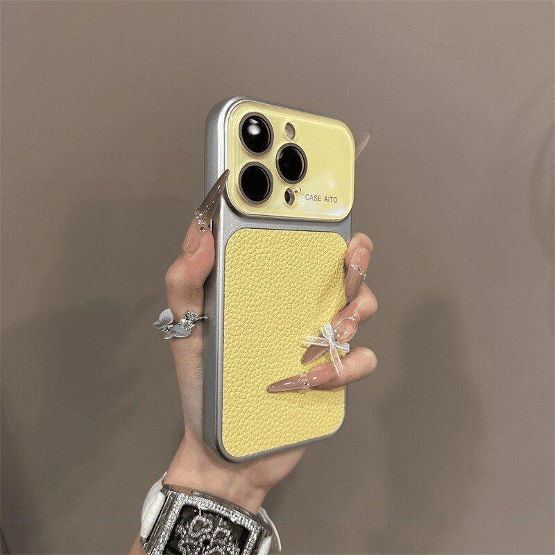 Luxury Litchi Grain Leather Matte Phone Case For iPhone 11 12 13 14 15 16 17 Pro Max Plus Air Bumper Back Cases Cover