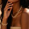 Yue Shi 18K Gold Plated Stainless Steel Diamond Rhombus Necklace and Bracelet Set