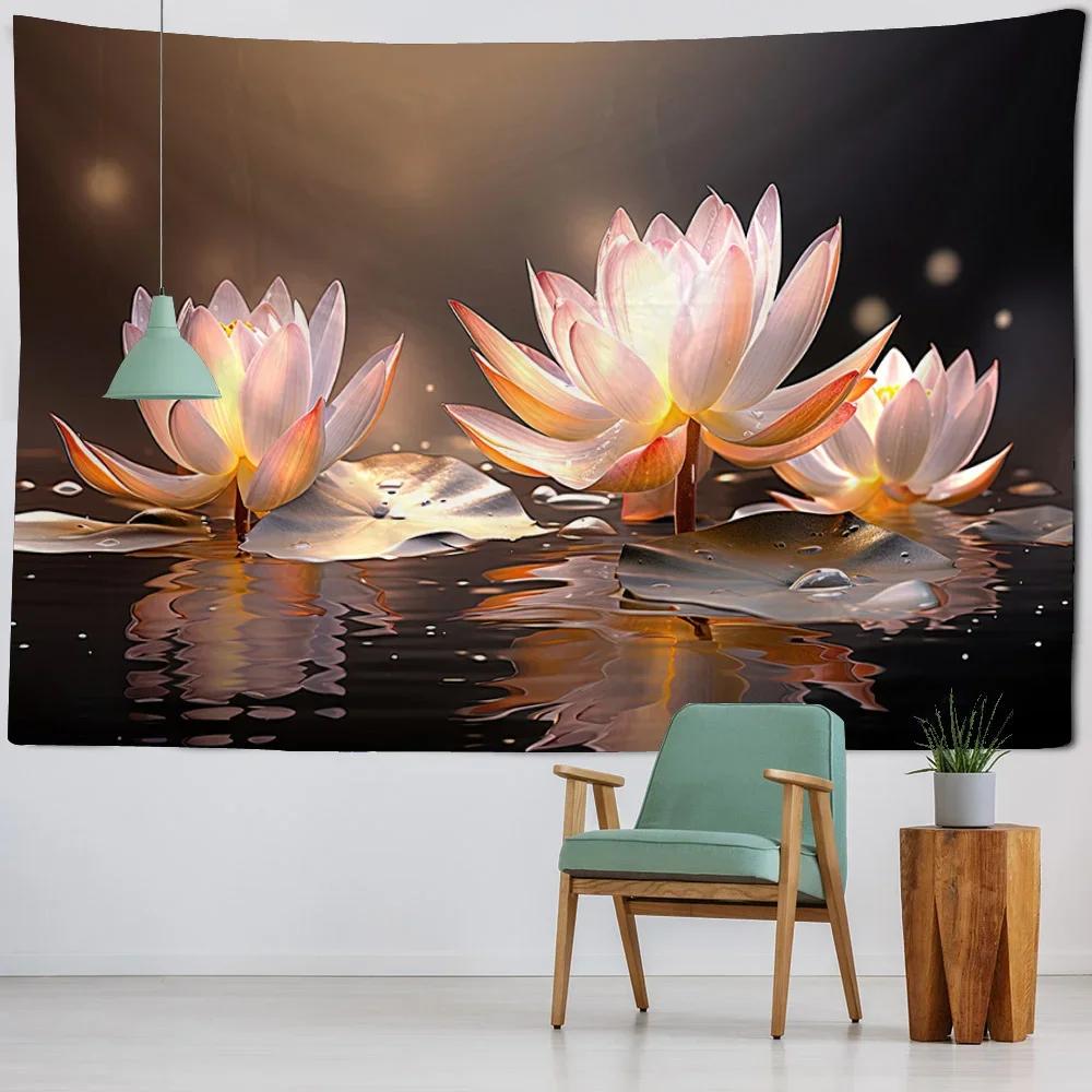 Beautiful Lotus tapestry landscape wall hanging cloth dreamy hippie home wall decoration poster office and living room tapestry