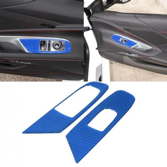 Blue Carbon Fiber Door Window Switch Lift Sticker Trim For Corvette C8 Z51 20-25