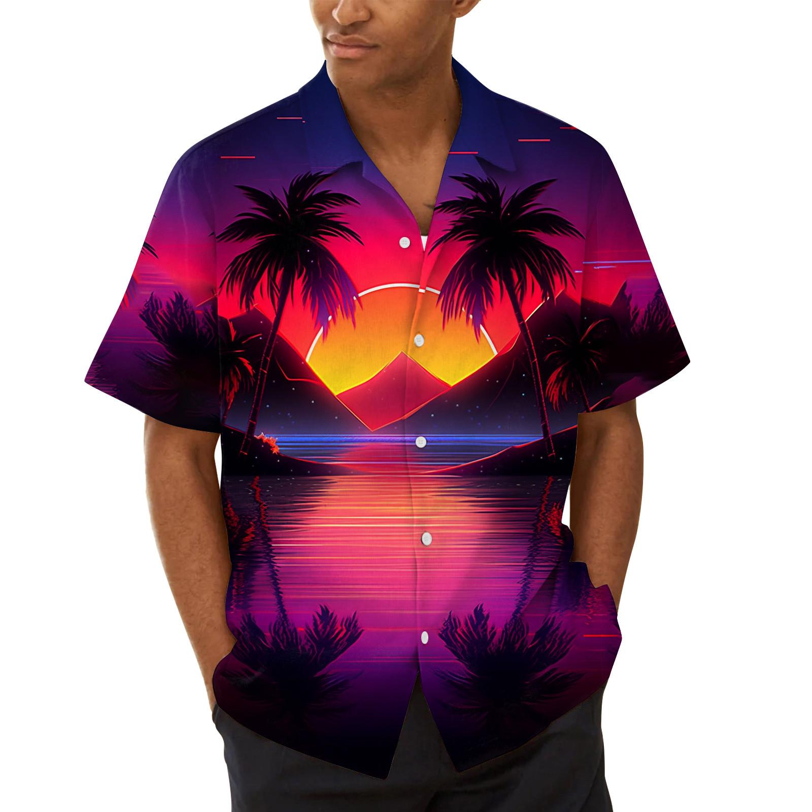 

Гавайская рубашка для мужчин, мужские винтажные рубашки для боулинга на пуговицах, летняя пляжная рубашка с коротким рукавом XL