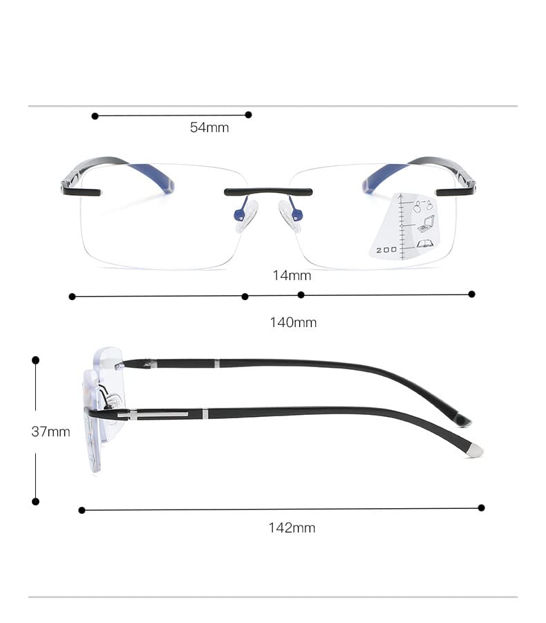 Progressive Multifocal Reading Glasses for Under Artificial and Indoor Use [PLOPLO] Photochromic, Color-Changing, Fishing, Hiking, Light, (Black,