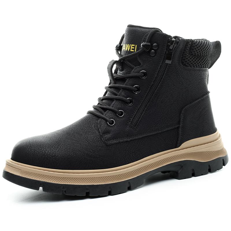 Men Work Boots Puncture-Proof  Waterproof Work Shoes Steel Toe Safety Boots Industrial Indestructible Boots Side Zipper Shoes