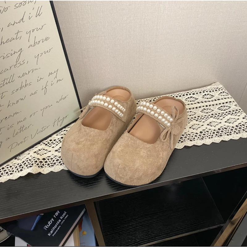 

Baotou half slippers women s spring and summer new pearl one-pedal platform sandals lazy sandals 40 абрикосовый