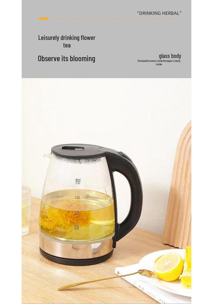 Large Capacity Glass Electric Kettle with Borosilicate, Auto Power-off & Dry-burn Protection