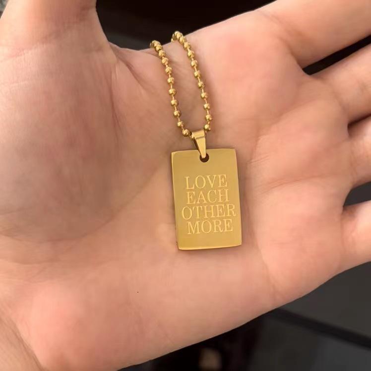 English Letter Square Pendant Stainless Steel Necklace - Vacuum Color Retention YS21