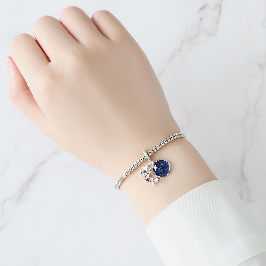 Copper Blue Starry Sky Bat Pendant Fit Fine Original Bracelet Charm Beads Necklace Diy Jewelry Gift Accessories