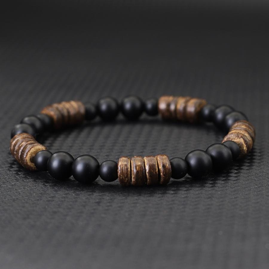 Handmade Natural Coconut Husk Beads Bracelet For Men Volcanic Rock Tiger Eyes Howlite Stone Braslet Wooden Braclet Accessories