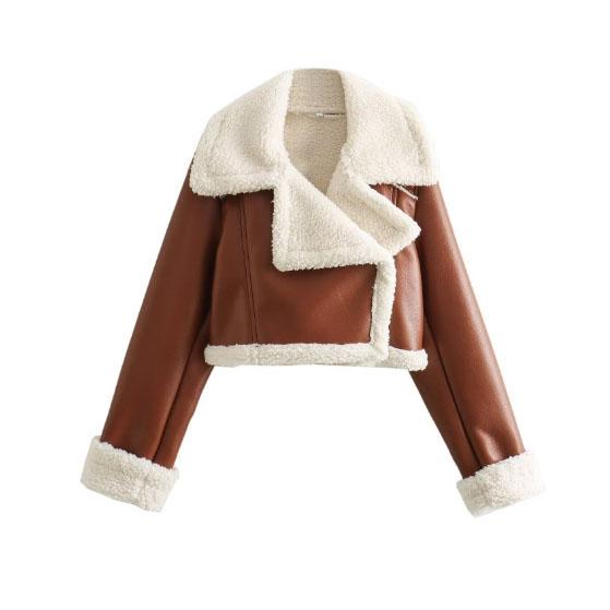 Herbst Winter Damen Kunstlederjacke Mantel Mode Vintage Reißverschlüsse Kunstleder Lässig Schlicht Cool Kurz Weich Warm Mäntel