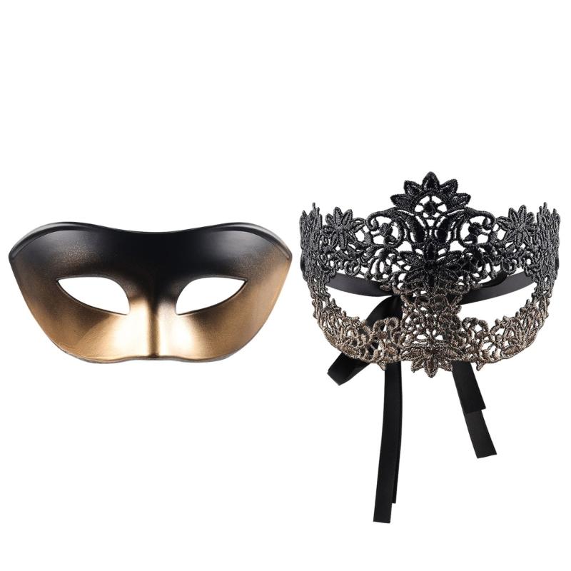2 Part Set Elegant Half Face Pretend Disguises Thin Plastic For Halloween Parties & Celebratory Gatherings
