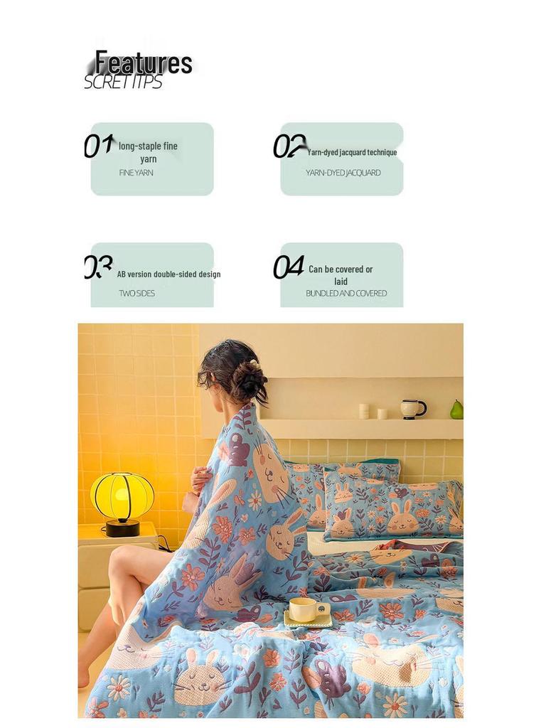 Three-layer Cotton Gauze Blanket - Versatile for Office Nap, Sofa, Air Conditioning, and Summer Quilt Uses