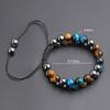 Men's Adjustable Woven Yoga Bracelet with Natural Tiger Eye Beads and Black Magnetic Clasp