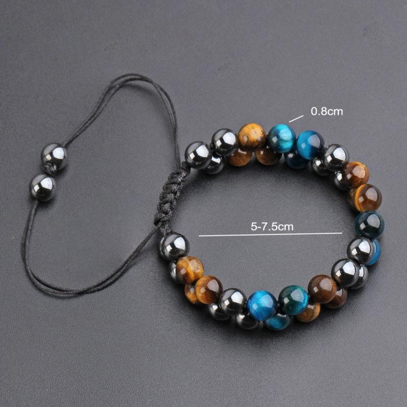 Men's Adjustable Woven Yoga Bracelet with Natural Tiger Eye Beads and Black Magnetic Clasp