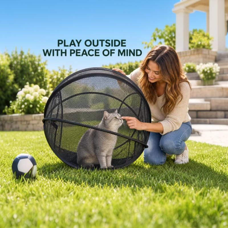 360° Panoramic -Up Rolling Cat Playpen Ball,Rolling Outdoor Cat Ball Enclosure,Foldable Mesh Cat Playpen For Pet
