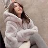 Coat Women's Autumn and Winter Loose Plush Faux Rabbit Fur Hooded Cardigan Women Casual Fashion Medium Length Fur Coat
