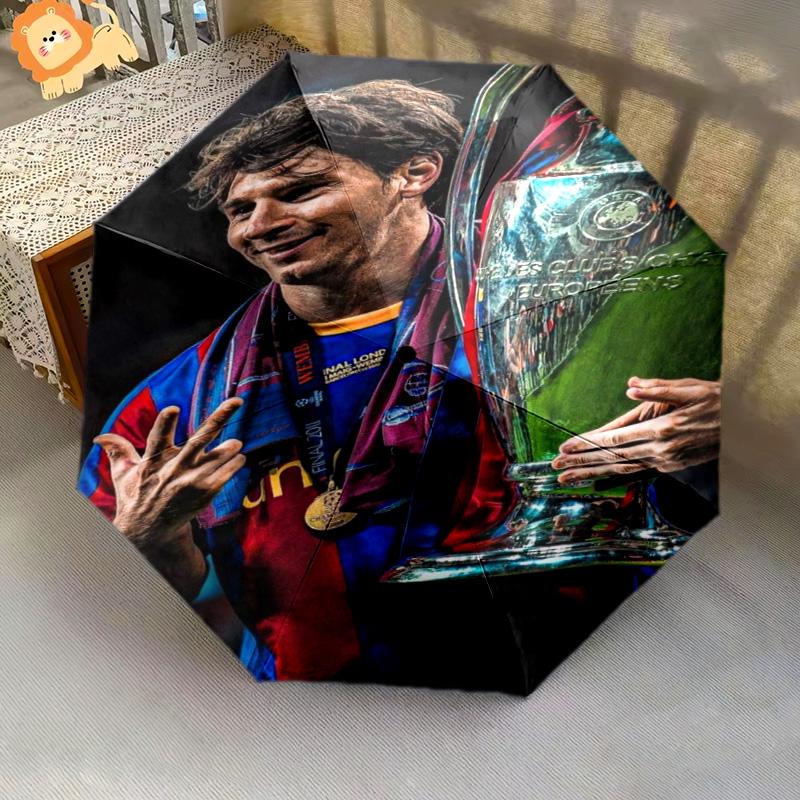 Lionel Messi: Ombrello pieghevole Art Football resistente 8 stecche parapioggia per esterni da viaggio