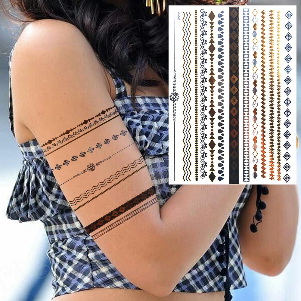 Golden Turtle Anchor Temporary Tattoo For Women Adult Realistic Compass Flower Fake Tattoo Sticker Washable Body Art Tatoo Decal