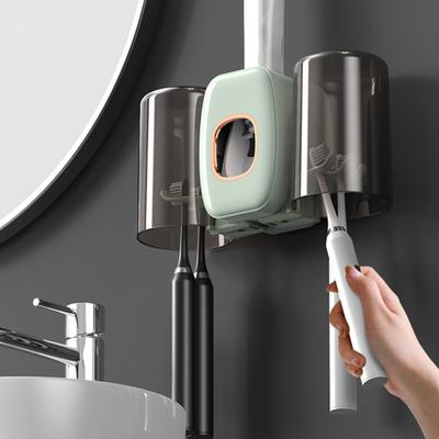 Spender, einfache Installation, Wandmontage, stanzfrei, wasserdicht, automatische Zahnpasta, Badezimmer-Zahnpasta-Halter-Set
