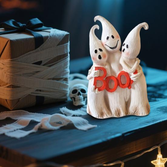Yousheng Ghost Dwarf Trio Figurine Resin Boo Ghosts Sculpture Table Centerpiece Ghost Statue for Halloween Mantel Cabinet Decorations