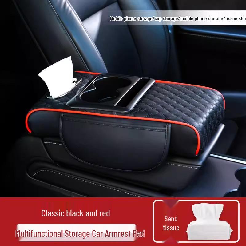 Car Armrest Tissue and Storage Box with Cup Holder