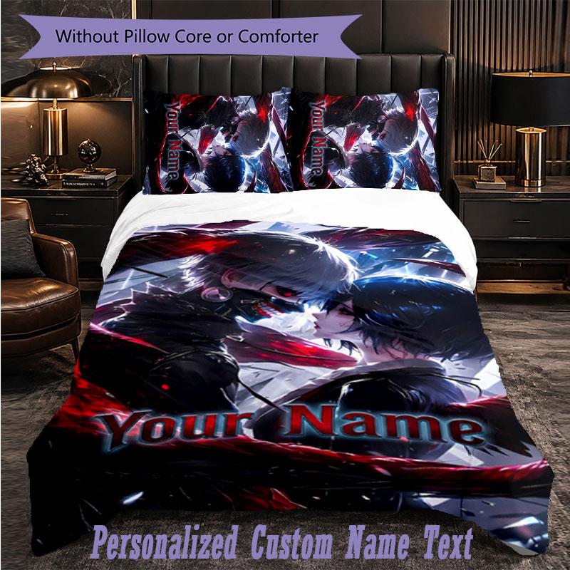 Personalized 3Pcs Bedding SetTokyo Ghoul Custom Text Duvet Cover Pillowcase Set Bedroom Gift