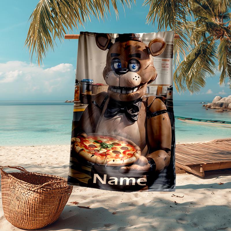 Custom Name Ultra-Soft Beach Towel with Five Nights At Freddy's Theme,Ideal for Pool - Camping, Diving - Perfect Travel Essential, Vibrant Beach Towel