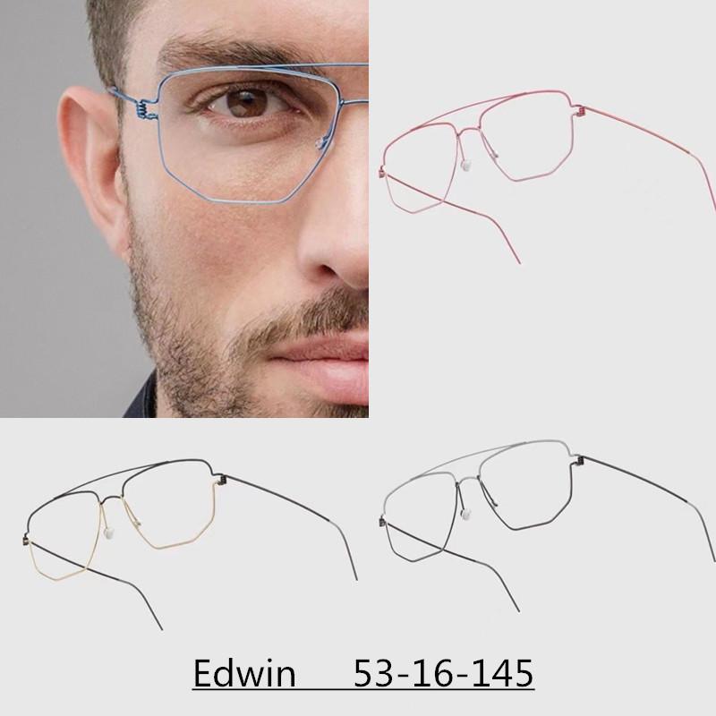 Denmark Men Double Beam Glasses Frame EDWIN Fashion Square Titanium Ultralight Eyeglasses Women Screwless Business Retro Eyewear