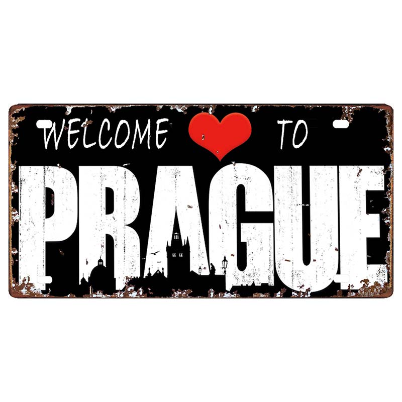 Prague Travel City Car Lisence Vintage Poster Souvenir Metal Sign Retro Plaque For Wall Shop Bar Home Decor 30X15CM  DC-0958A