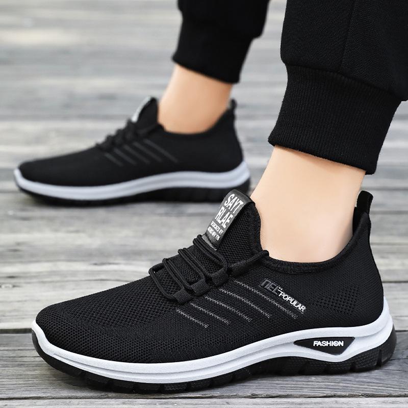 Men's Big Size Breathable Flyknit Sneakers - Casual, Versatile, Odor-Resistant, Solid Color Shoes