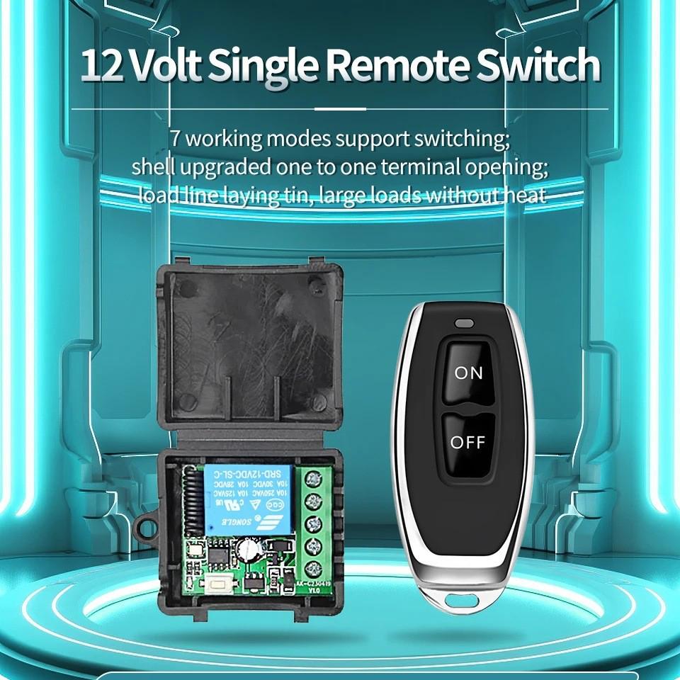 12V Wireless Remote Switch: Single-Channel, Learning Code, On/Off, Two-Button Interlock Controller 433MHz