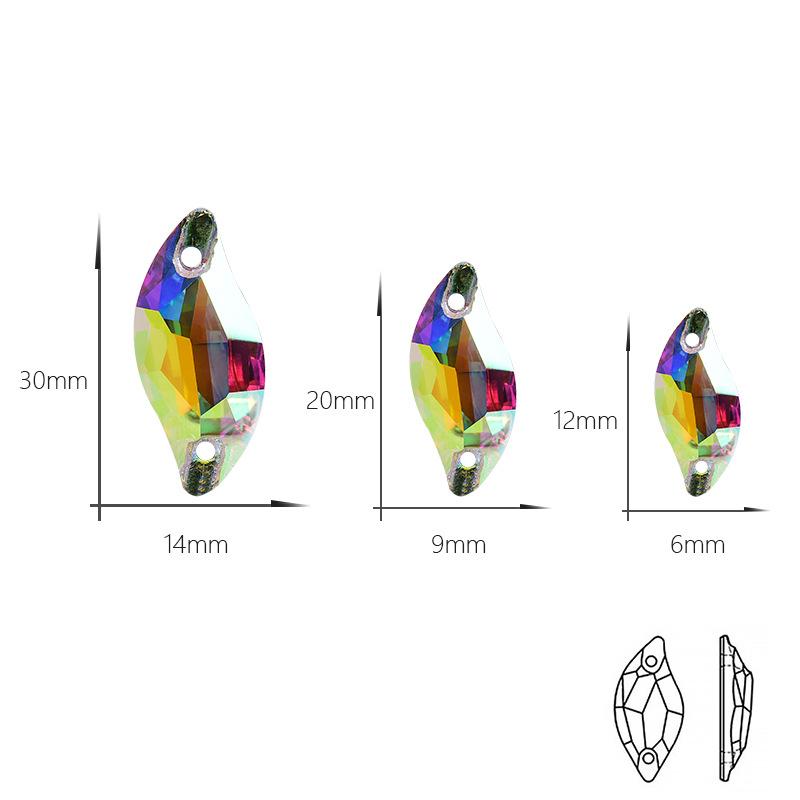 K9 Glass Willow Leaf Flat Bottom Hand Sewn Drill, High Imitation Aojin Bottom Double Hole Flat Buckle Diy Clothing Rhinestone Jewelry Accessories