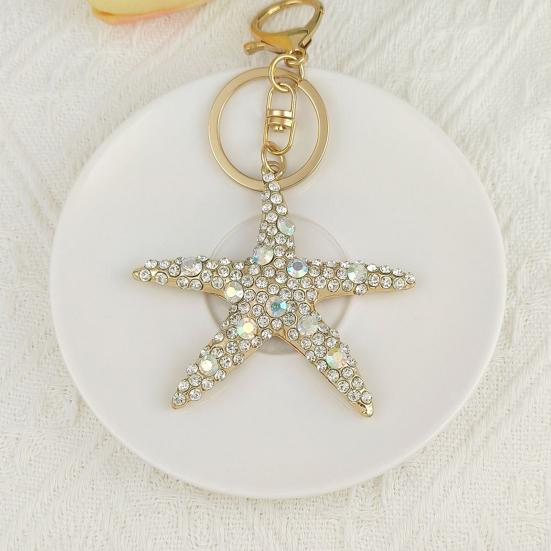 Keychain Pendant Rhinestones Inlaid Starfish Design Key Chain with Lobster Clasp Bag Charm Backpack Accessory