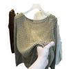 Effen kleur ronde hals lange mouwen gehaakt gaas shirt dames zomer sexy pure verlangen overjas dun topje met bretels