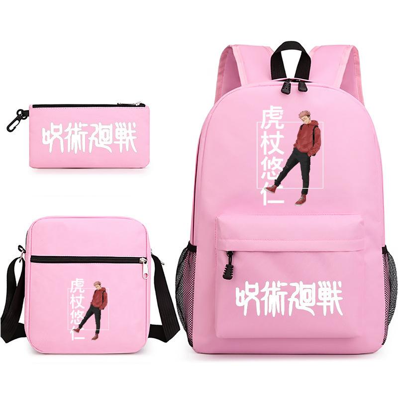 Large Capacity Schoolbag with Shoulder Strap; Student Three-piece Pencil Case Set