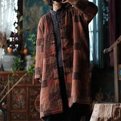 Women Vintage V-Neck Winter Parkas Button Plus Cotton Coats Long Sleeve Chinese Style Women Long Parkas
