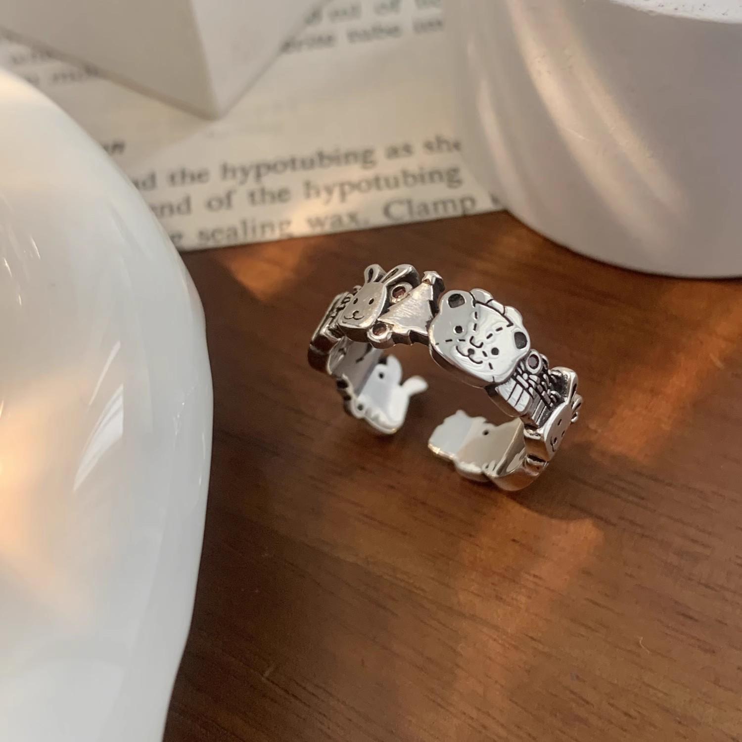 

Cartoon Anime Gingerbread Bear & Rabbit Women s Christmas Open Ring Adjustable Open Ring