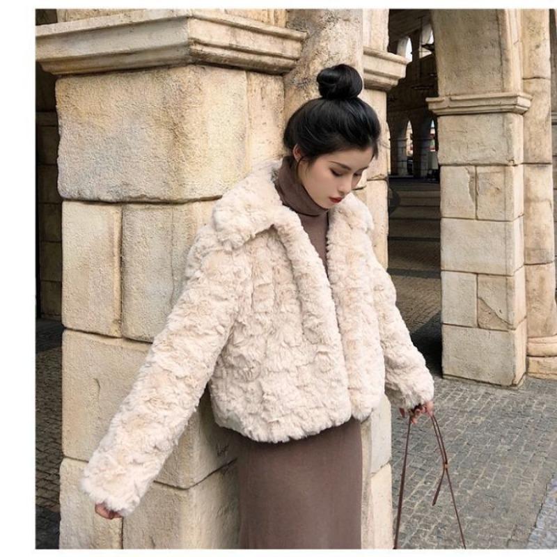 

Женское осенне-зимнее короткое свободное утолщенное плюшевое пальто из искусственного меха, имитирующего мех кролика рекс, для маленького человека S