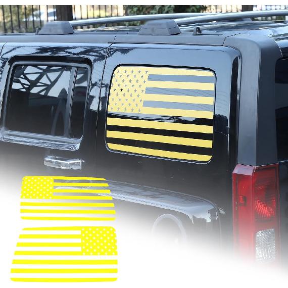 American Flag Vinyl Rear Side Window Decals Compatible with Hummer H3 2005-2009,Window Decals Precut Stickers Exterior Accessories(Black)