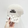Fashion Embroidery Letter Baseball Cap Women's Winter Warm Rhinestone Lamb Feather Cap