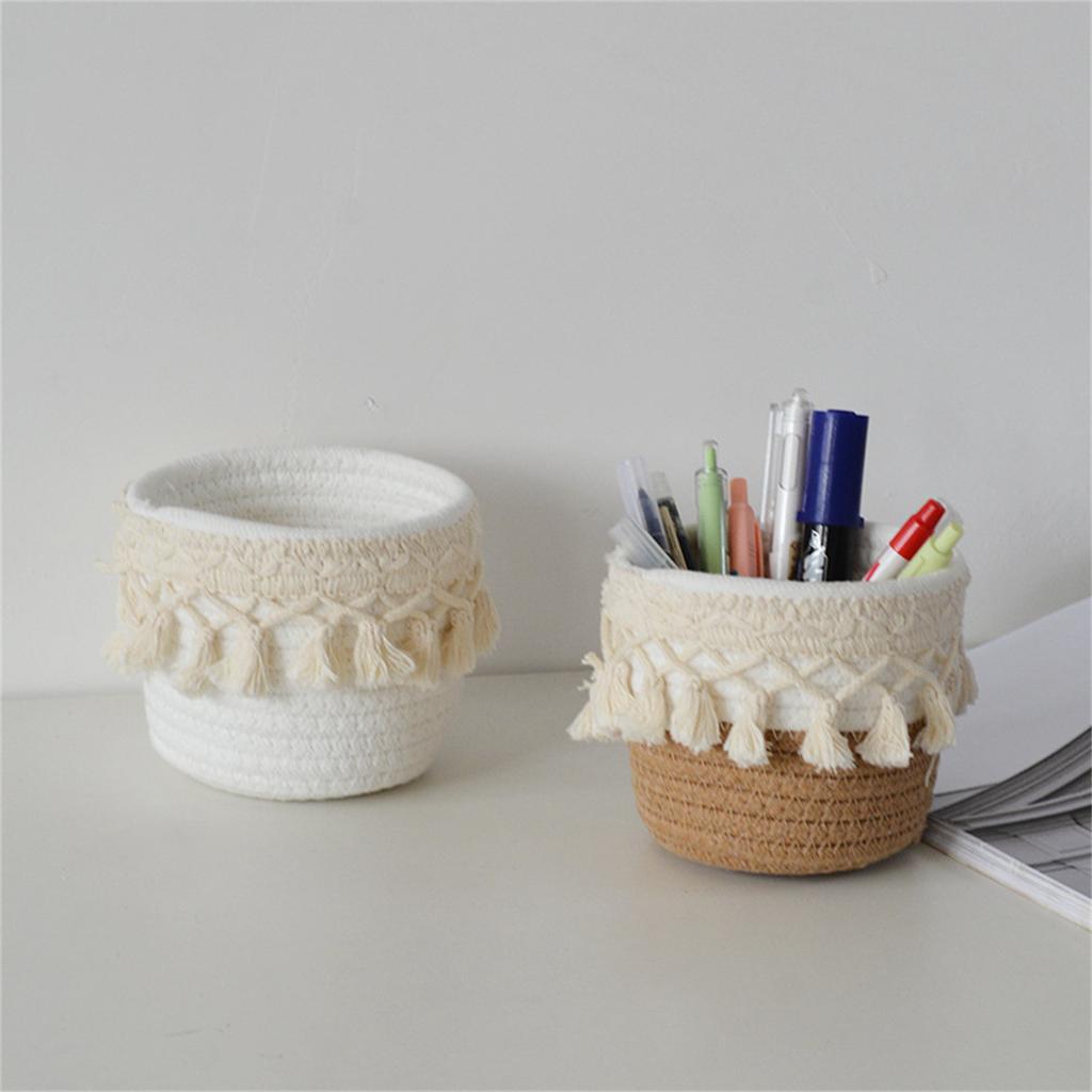 5Pcs Cotton Rope Woven Pen Holder Makeup Brush Holder Multifunctional Storage Case Woven Basket Pen Cup for Office