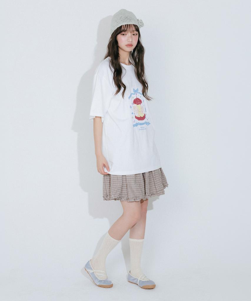 Mellotoli Check Tiered Mini Skirt (Brown)
