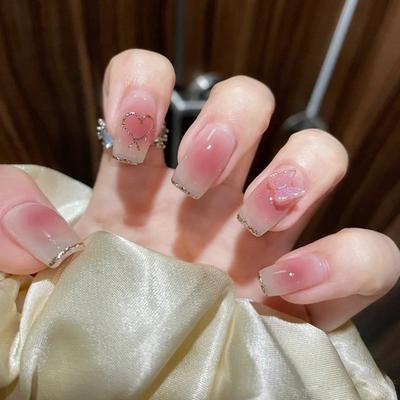 24pcs Nail Pieces Wearable Nails Ice Transparent False Nails 2ml